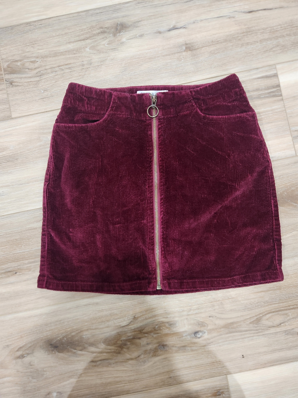 Burgundy Corduroy Zip-Front Women’s Skirt